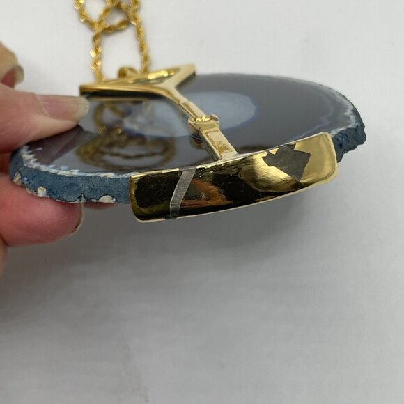 Kenneth Lane Vintage 70s Large Blue Agate Geode Slice Iconic Pendant Necklace - Picture 6 of 7